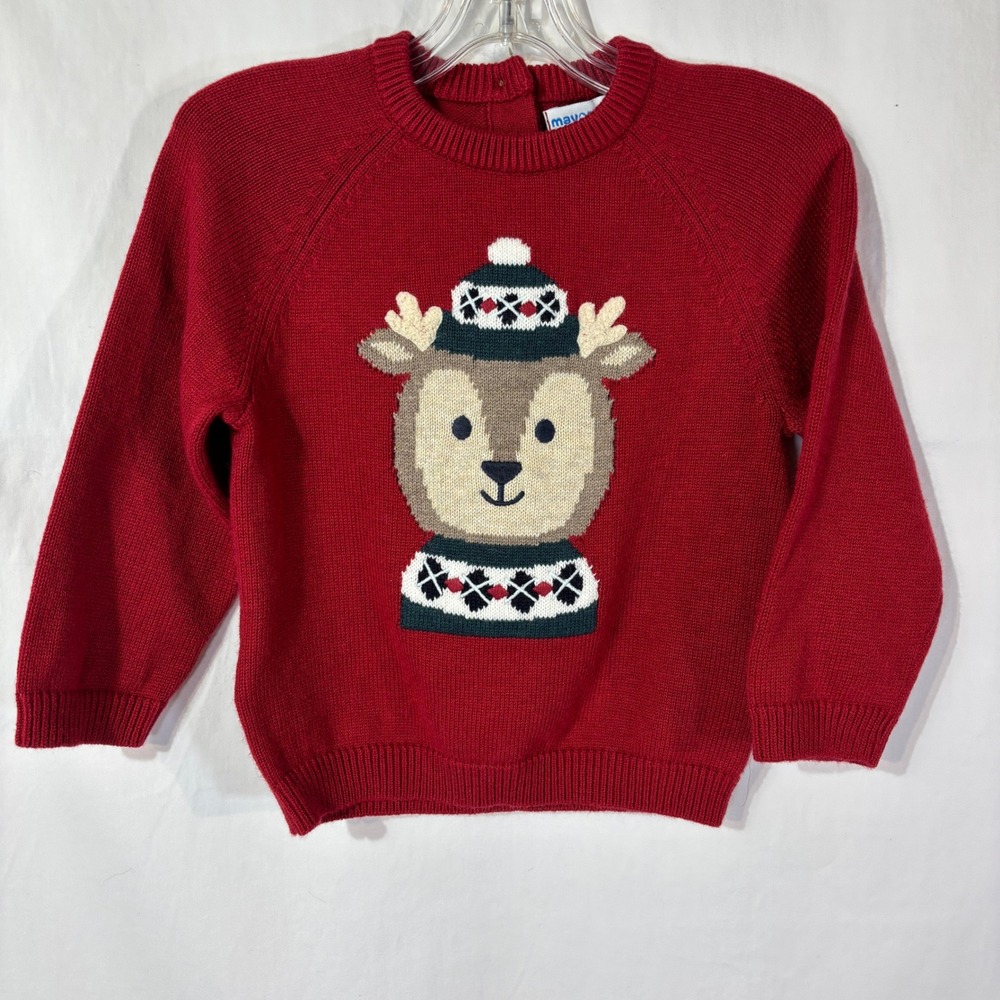 Mayoral Baby Reindeer‎ Motif Red Sweater Cotton Wool Blend Size 18m Christmas